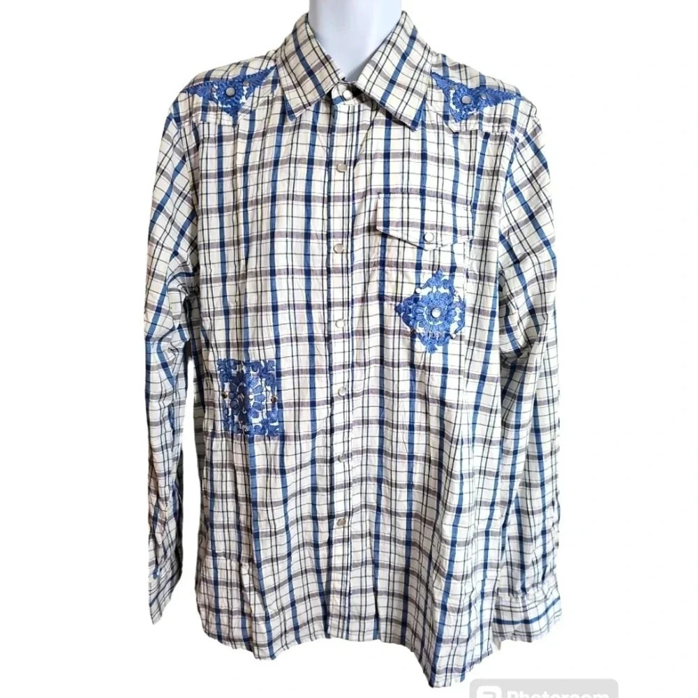 Vintage 80s International Male Western Shirt XL Plaid Lurex Disco Cowboy Rare - Picture 2 of 7